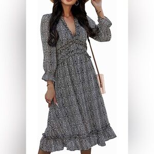 Ckikiou Womens Long Sleeve Cute Dress Chiffon Elegant Ruffles Dresses